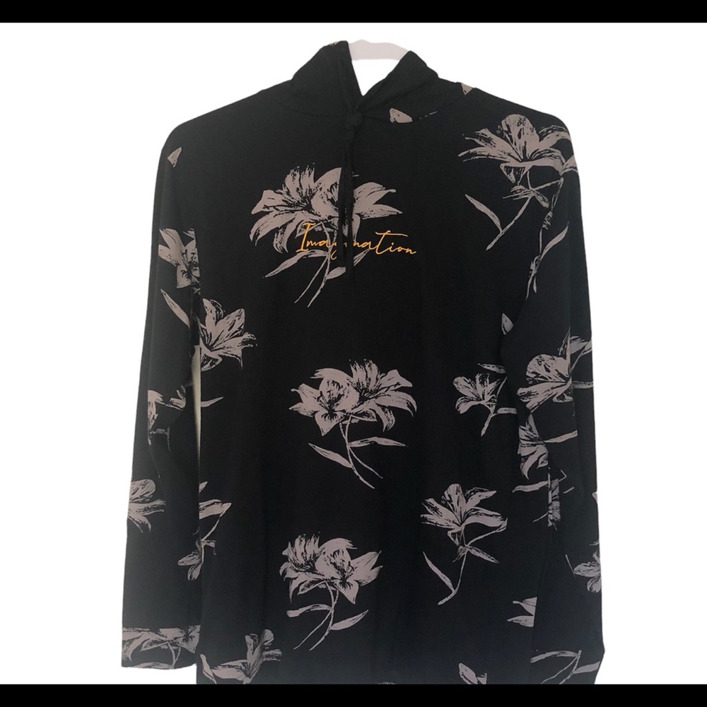 Denim & Flower Floral Black Pullover Hoodie Sweater Size M